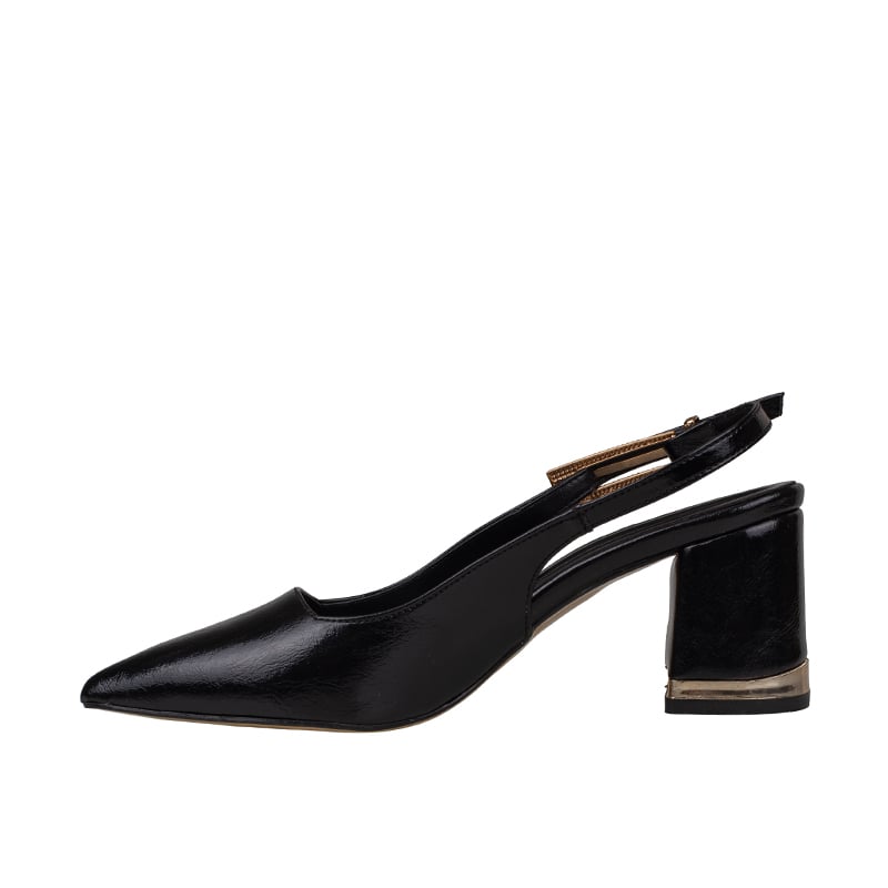 Trend Adımlar Siyah Kadın Tokalı Slingback Parlak Klasik Ayakkabı
