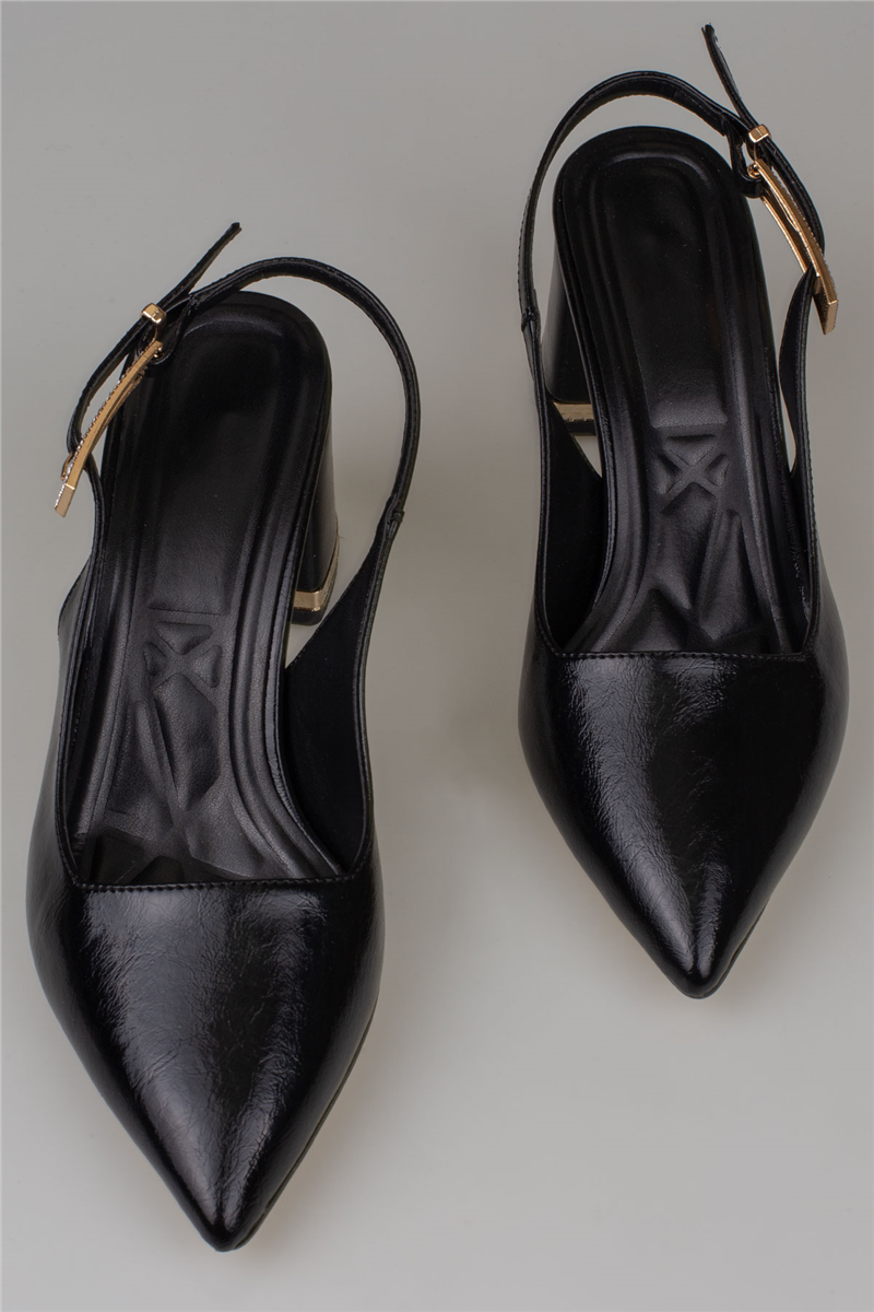 Trend Adımlar Siyah Kadın Tokalı Slingback Parlak Klasik Ayakkabı