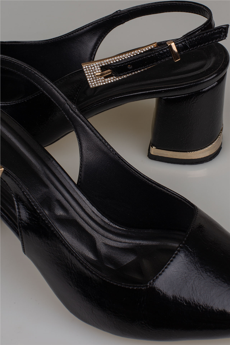 Trend Adımlar Siyah Kadın Tokalı Slingback Parlak Klasik Ayakkabı