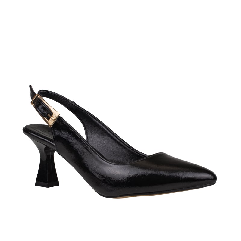Trend Adımlar Siyah Kadın Topuklu Parlak Slingback Klasik Ayakkabı