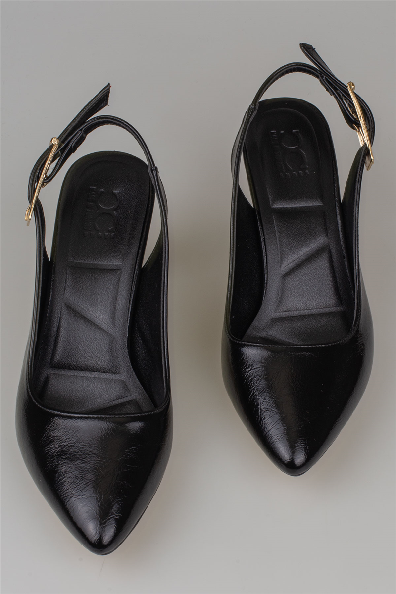 Trend Adımlar Siyah Kadın Topuklu Parlak Slingback Klasik Ayakkabı