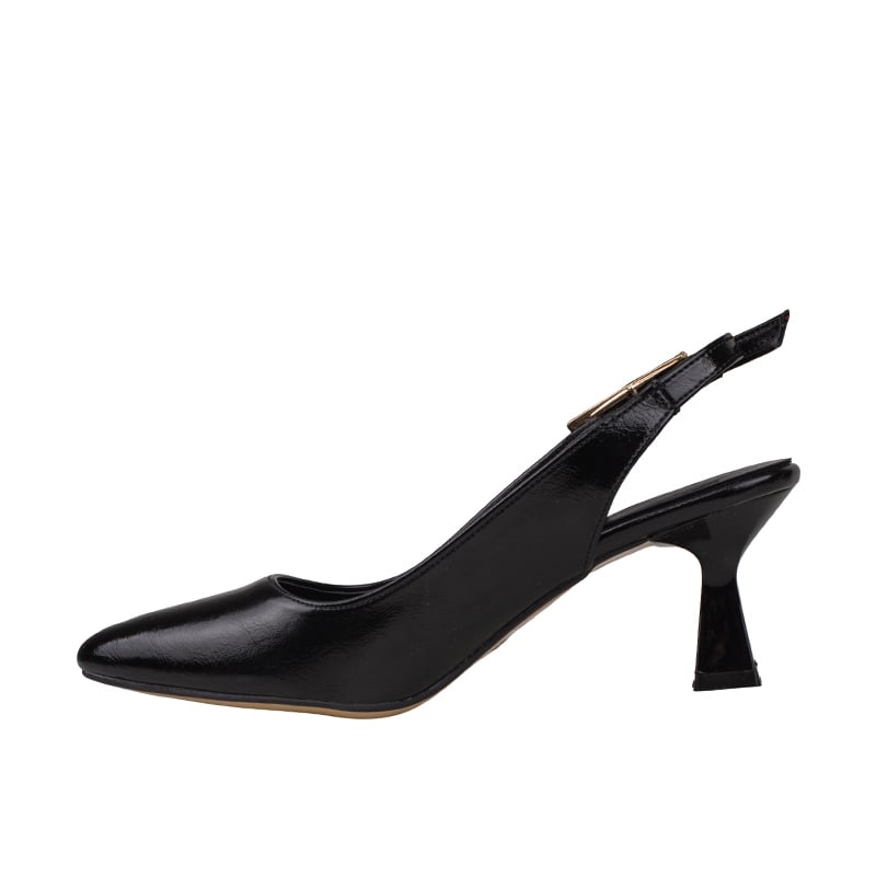 Trend Adımlar Siyah Kadın Topuklu Parlak Slingback Klasik Ayakkabı