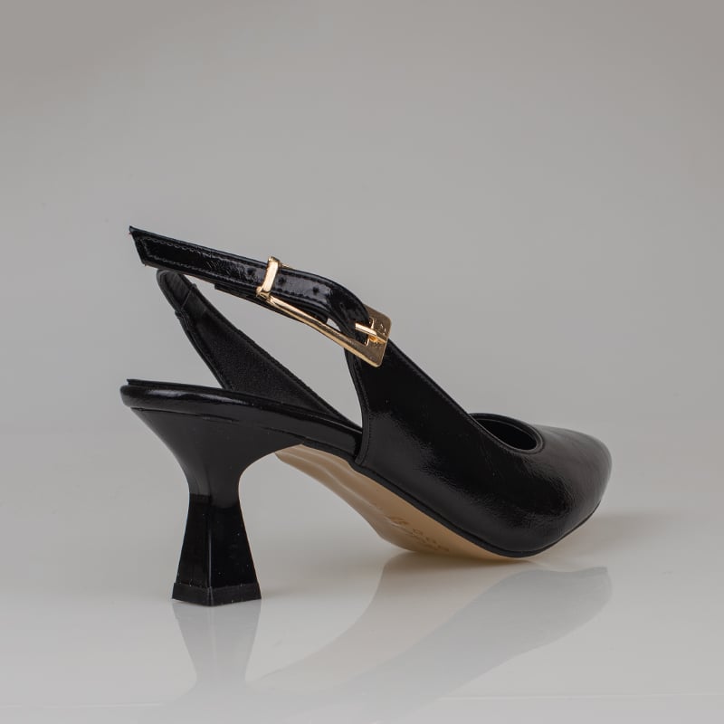 Trend Adımlar Siyah Kadın Topuklu Parlak Slingback Klasik Ayakkabı