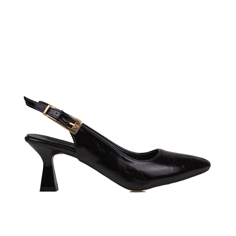 Trend Adımlar Siyah Kadın Topuklu Parlak Slingback Klasik Ayakkabı