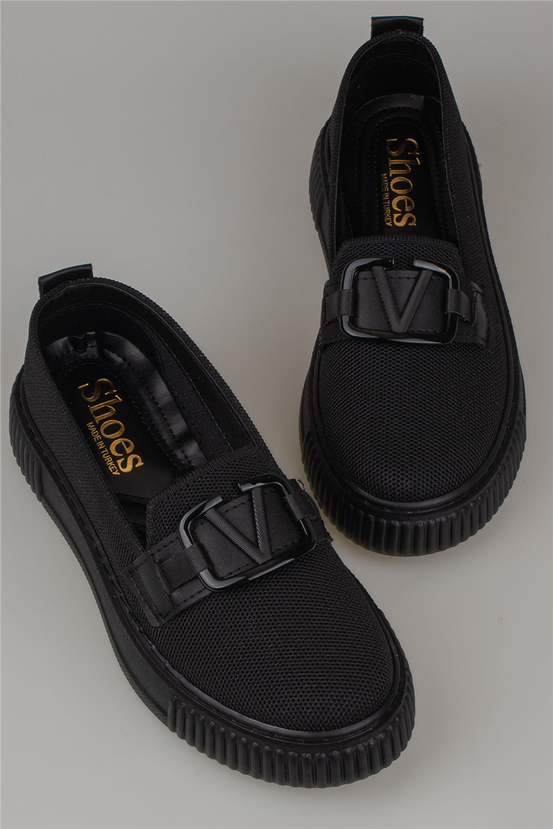 Trend Adımlar Siyah Kadın Triko Loafer Ayakkabı