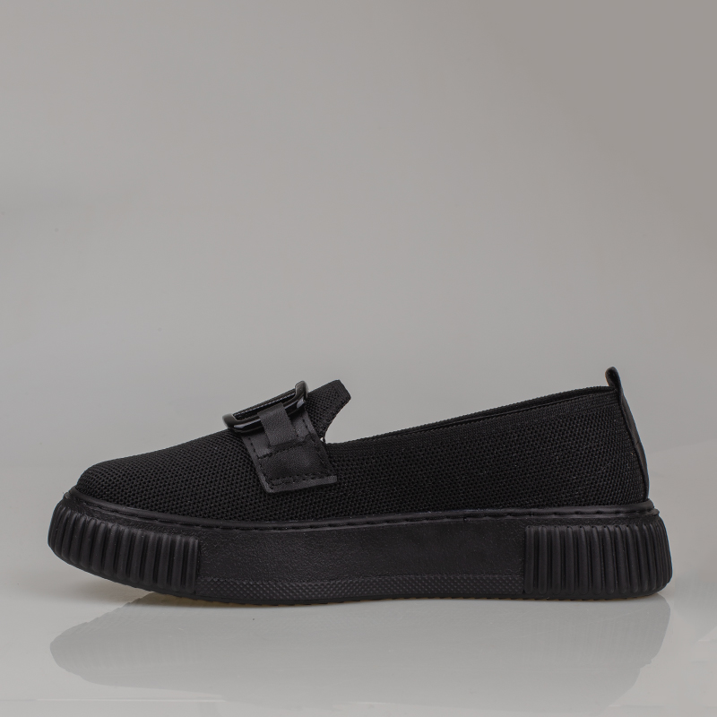 Trend Adımlar Siyah Kadın Triko Loafer Ayakkabı