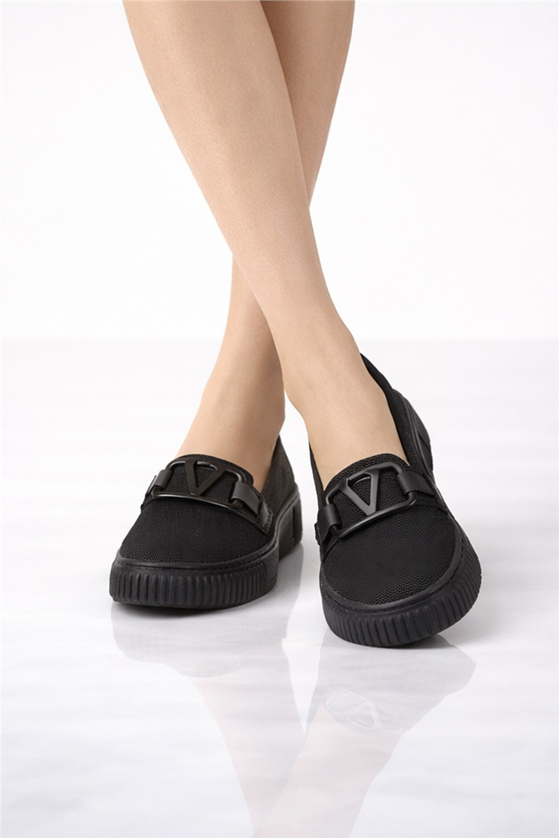Trend Adımlar Siyah Kadın Triko Loafer Ayakkabı