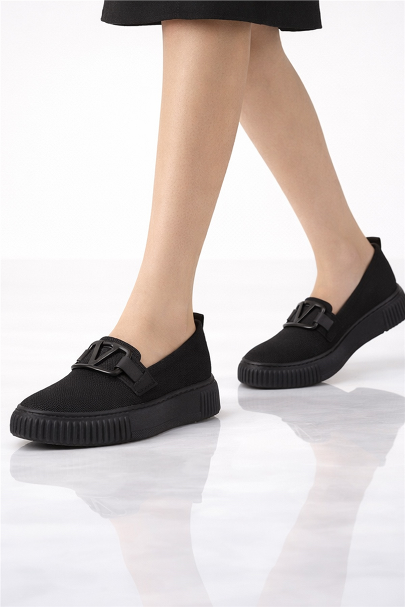 Trend Adımlar Siyah Kadın Triko Loafer Ayakkabı