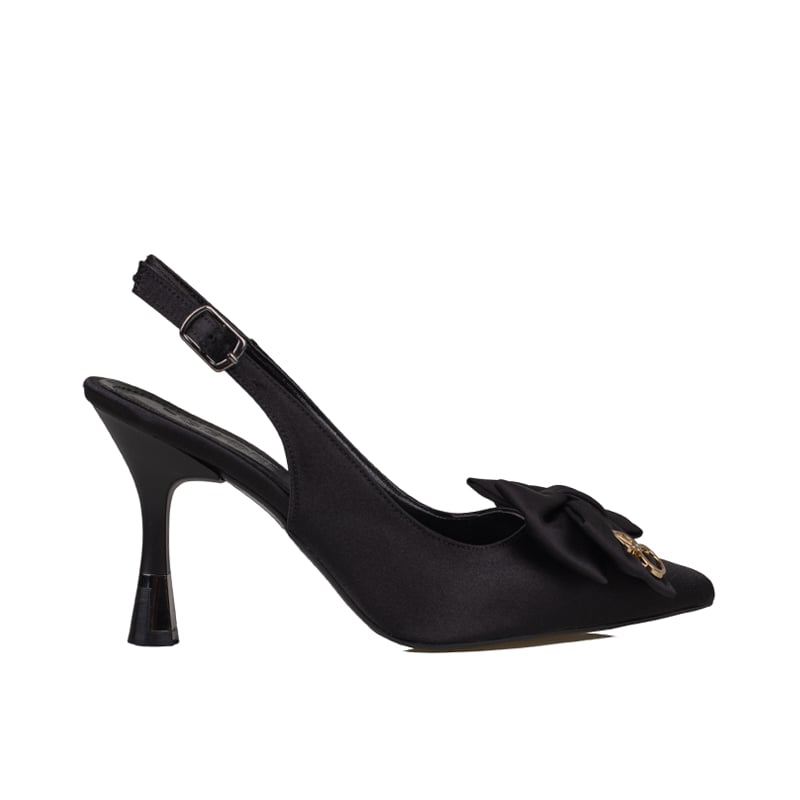 Trend Adımlar Siyah Slingback Saten Kadın Fiyonk Detaylı Ayakkabı