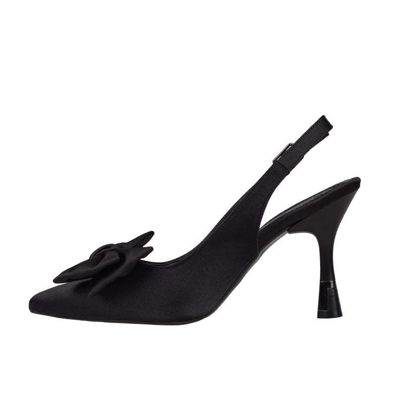 Trend Adımlar Siyah Slingback Saten Kadın Fiyonk Detaylı Ayakkabı