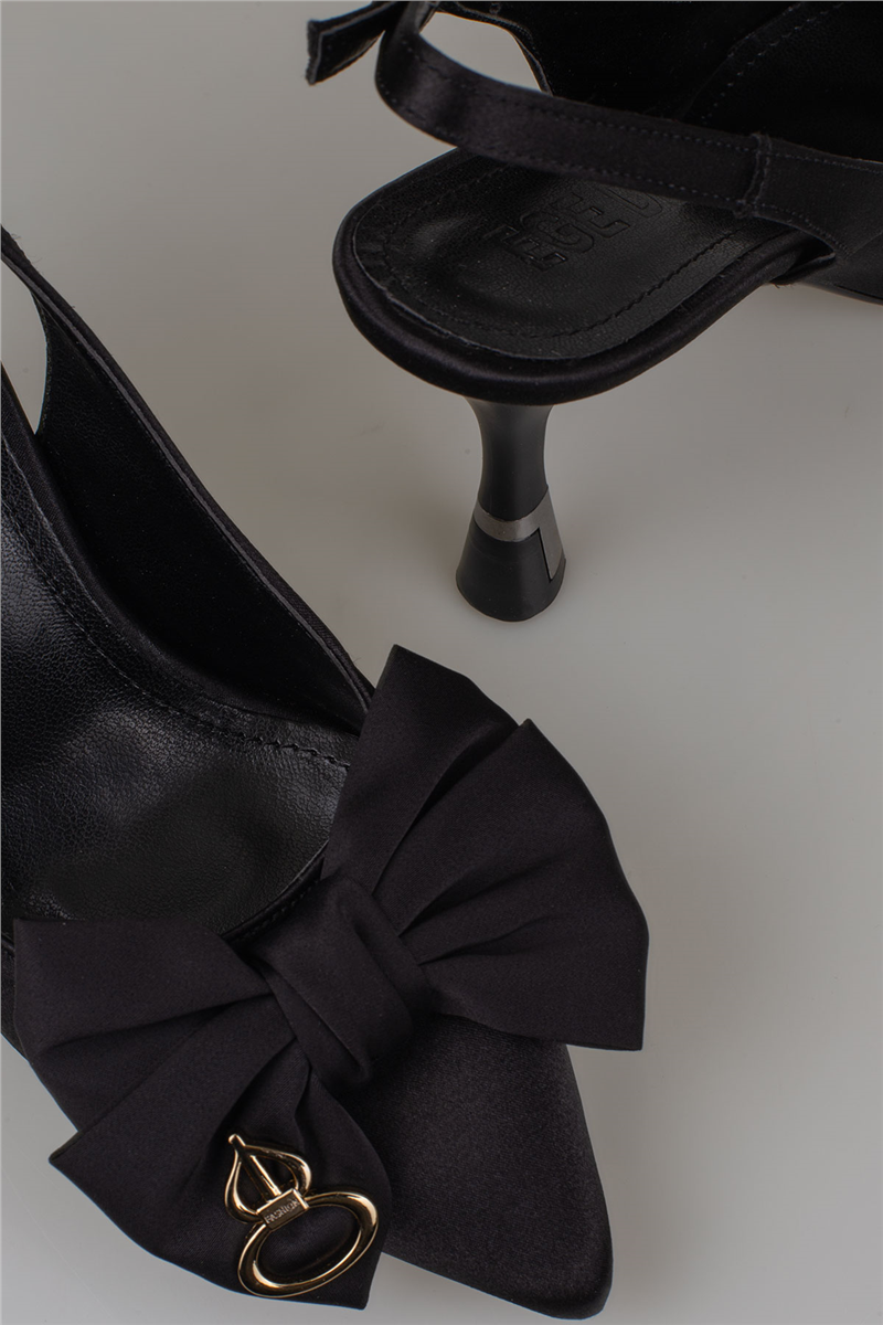Trend Adımlar Siyah Slingback Saten Kadın Fiyonk Detaylı Ayakkabı