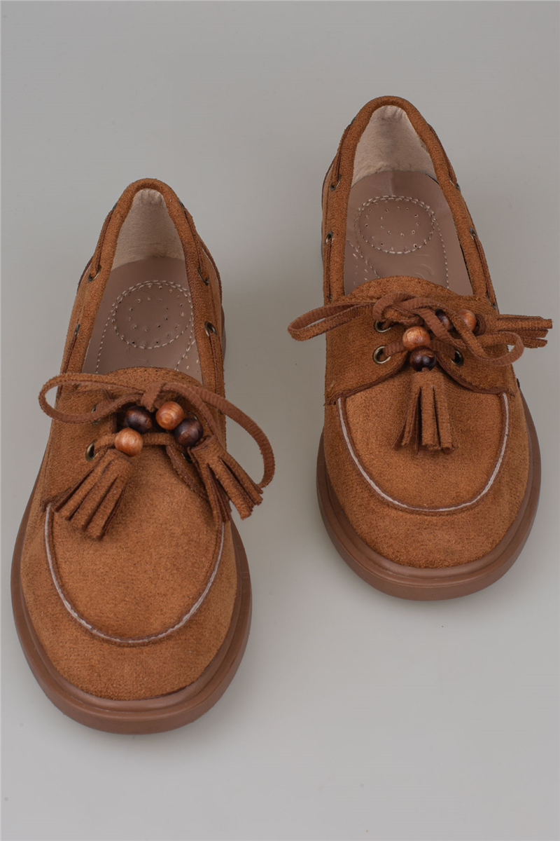 Trend Adımlar Taba Kadın Bağcıklı Püskül Detaylı Loafer