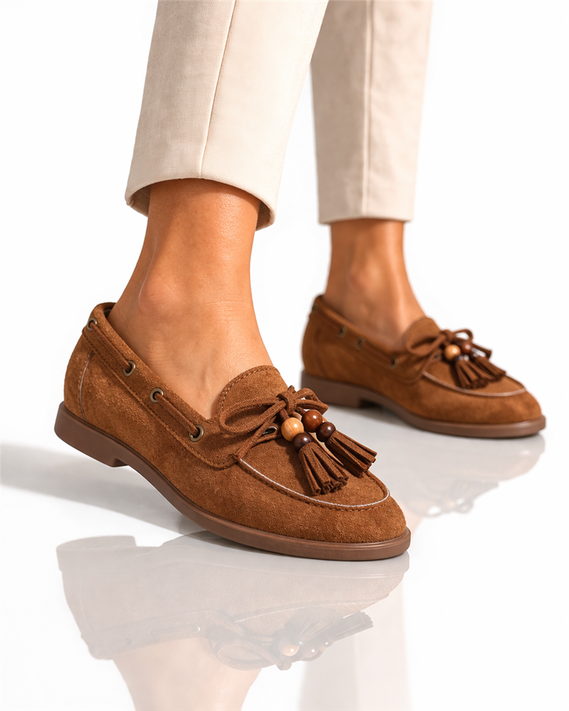 Trend Adımlar Taba Kadın Bağcıklı Püskül Detaylı Loafer