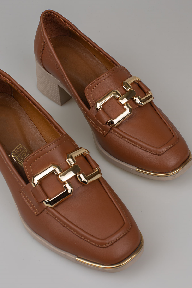 Trend Adımlar Taba Kadın Kalın Topuk Loafer Ayakkabı