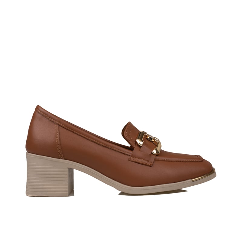 Trend Adımlar Taba Kadın Kalın Topuk Loafer Ayakkabı