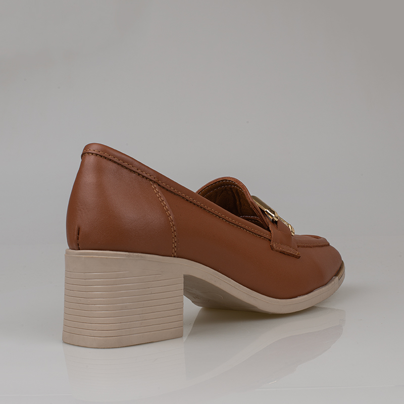 Trend Adımlar Taba Kadın Kalın Topuk Loafer Ayakkabı