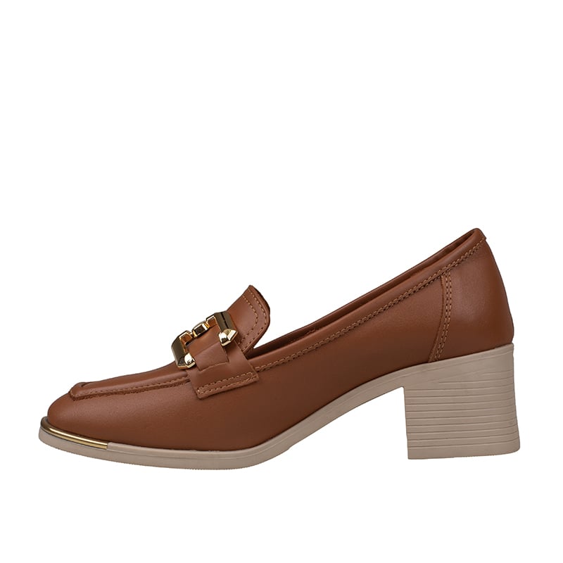 Trend Adımlar Taba Kadın Kalın Topuk Loafer Ayakkabı