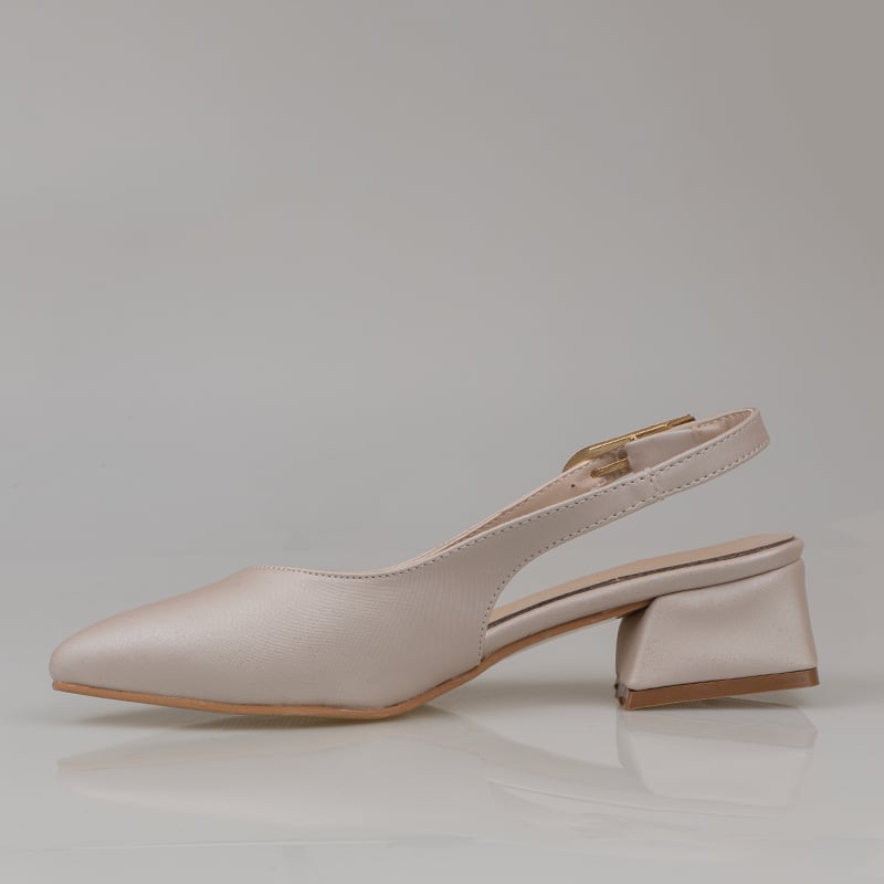 Trend Adımlar Vizon Kadın Slingback Kalın Kısa Topuk Ayakkabı
