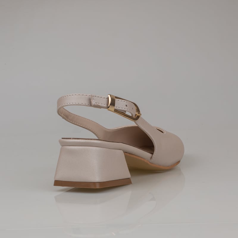 Trend Adımlar Vizon Kadın Slingback Kalın Kısa Topuk Ayakkabı