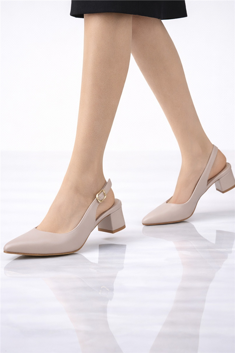 Trend Adımlar Vizon Kadın Slingback Kalın Kısa Topuk Ayakkabı