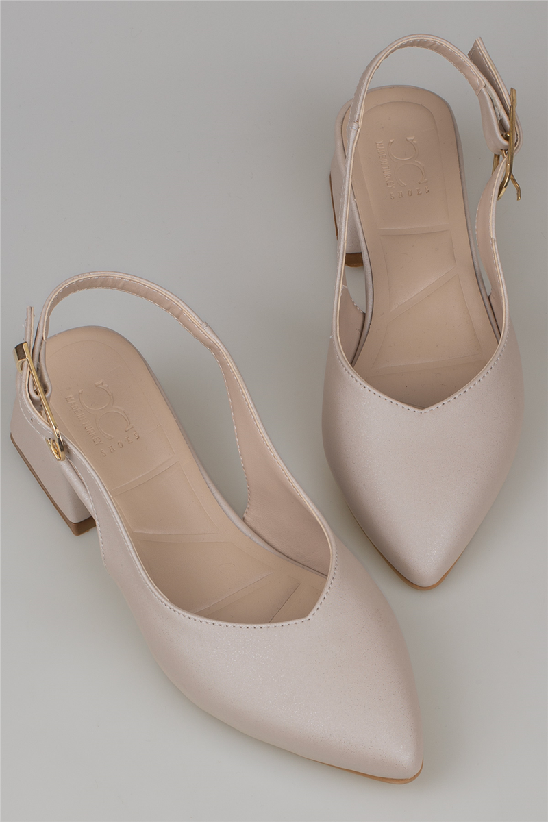 Trend Adımlar Vizon Kadın Slingback Kalın Kısa Topuk Ayakkabı