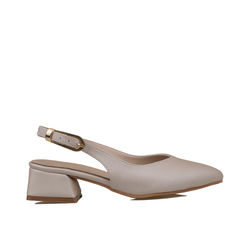 Trend Adımlar Vizon Kadın Slingback Kalın Kısa Topuk Ayakkabı