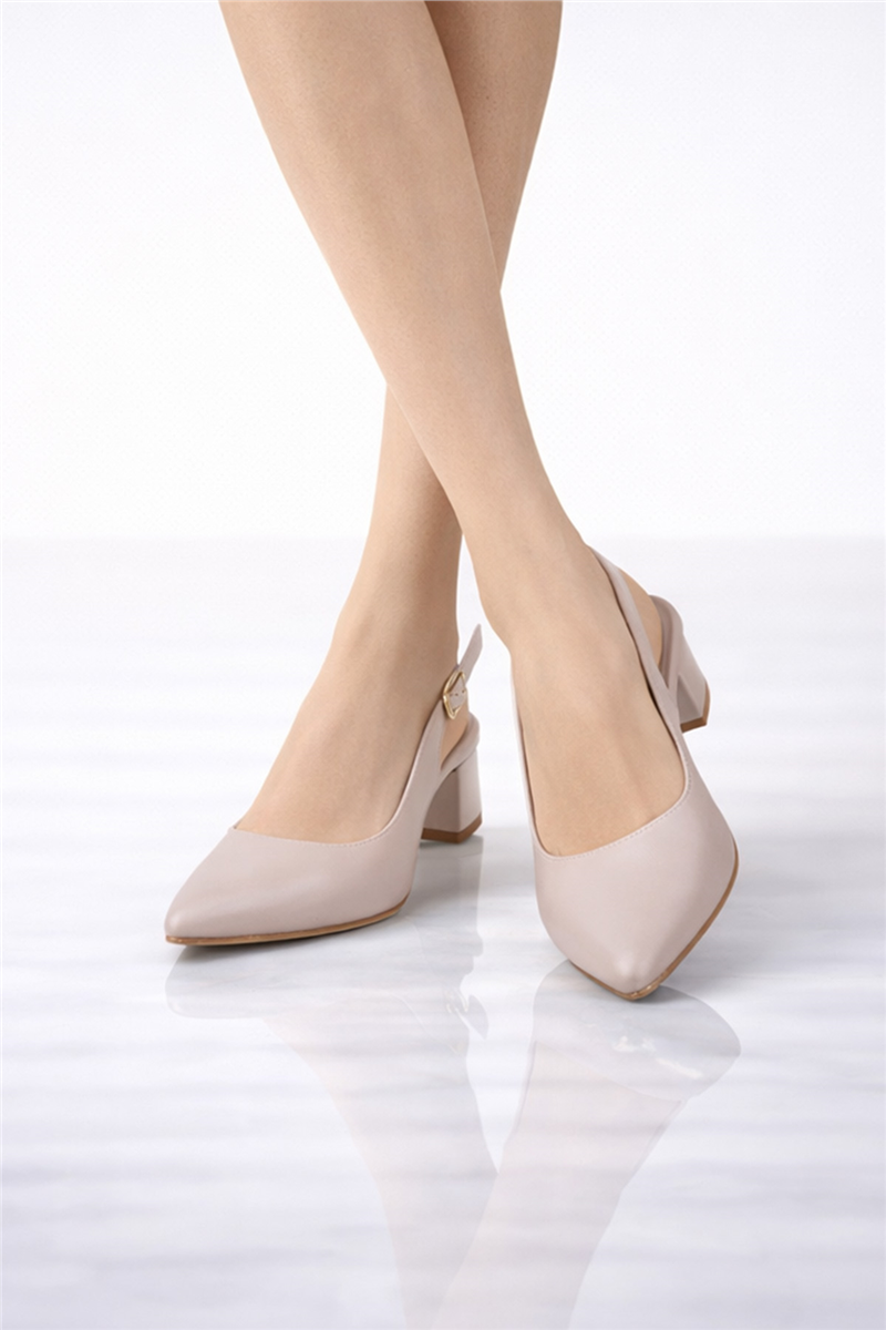 Trend Adımlar Vizon Kadın Slingback Kalın Kısa Topuk Ayakkabı