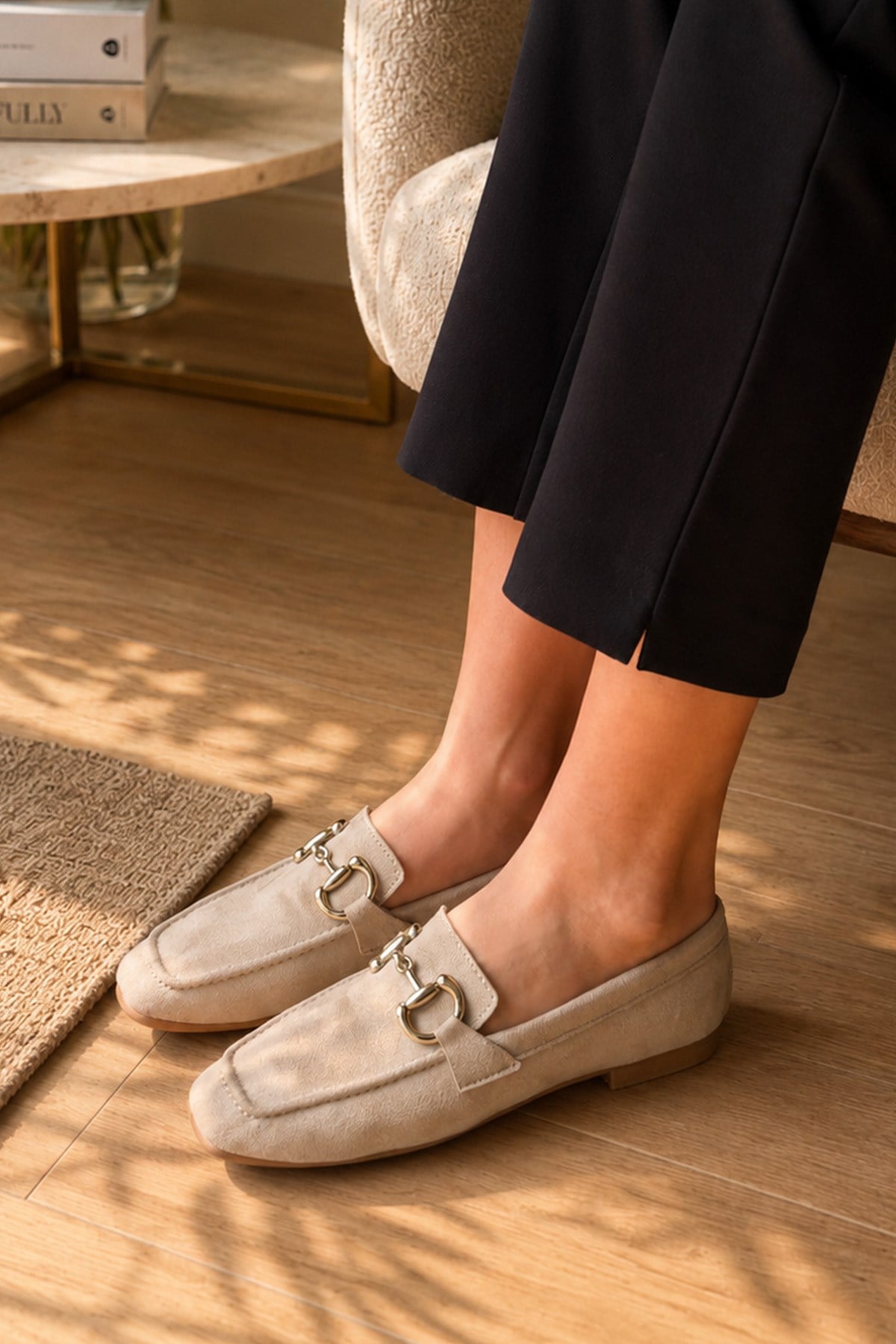 Kadın Loafer Makosen Metal Tokalı Nubuk Günlük Ayakkabı