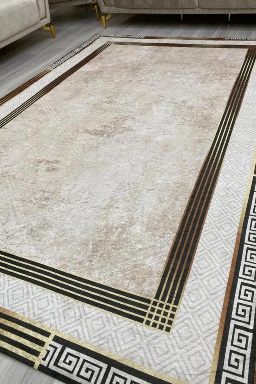 Modern Desenlerde Kadife Dokulu Lastikli Süngerli Kaymaz Yıkanabilir Halı Örtüsü