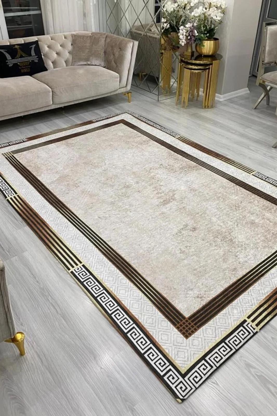 Modern Desenlerde Kadife Dokulu Lastikli Süngerli Kaymaz Yıkanabilir Halı Örtüsü