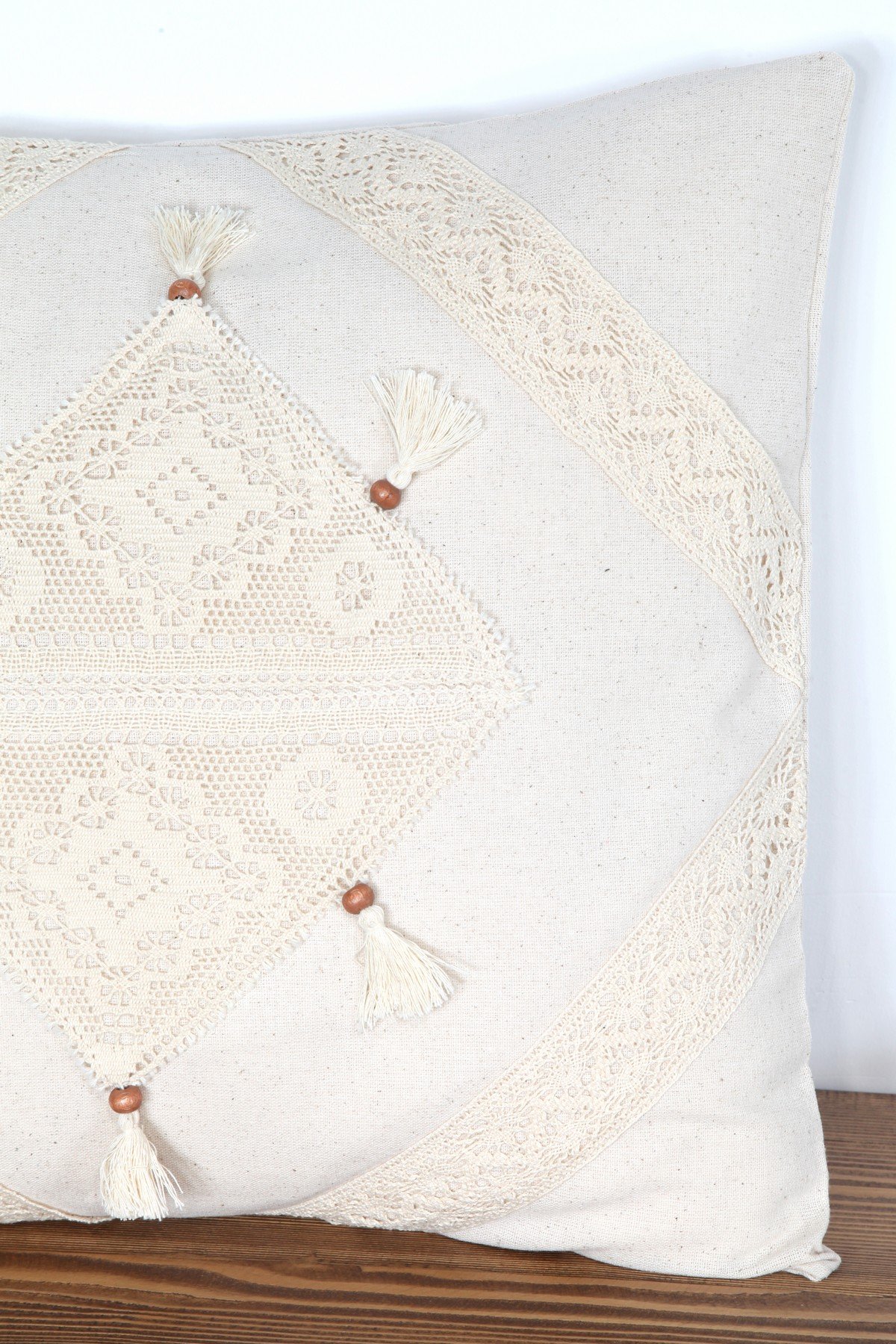 Boho Kırlent Kılıfı diamond dantel 45x45 Cm