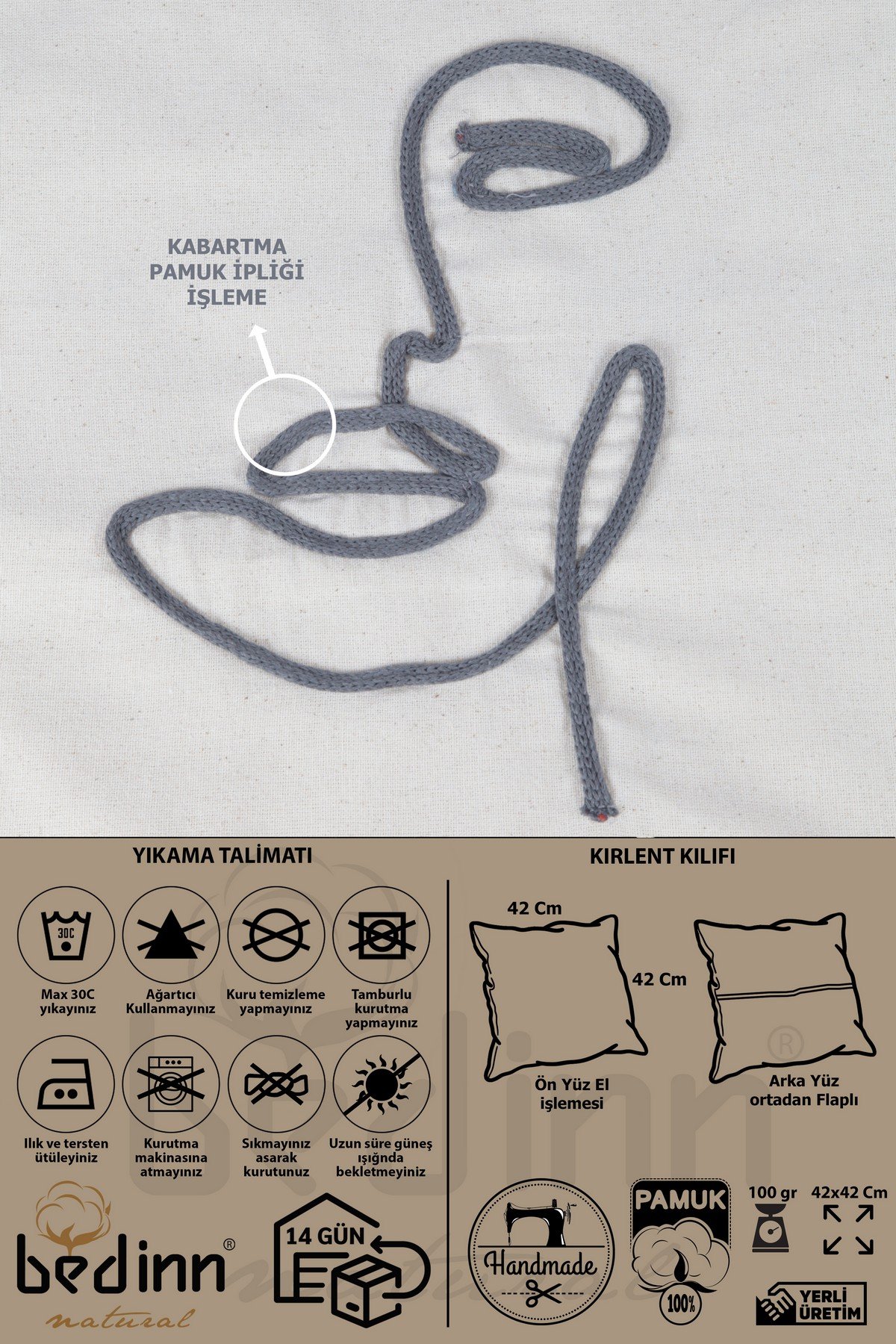 Boho Kırlent Kılıfı Kadın Çizgi Sanatı Krem, Tek Çizgi Sanatı, Minimalist Çizim 42x42 Cm