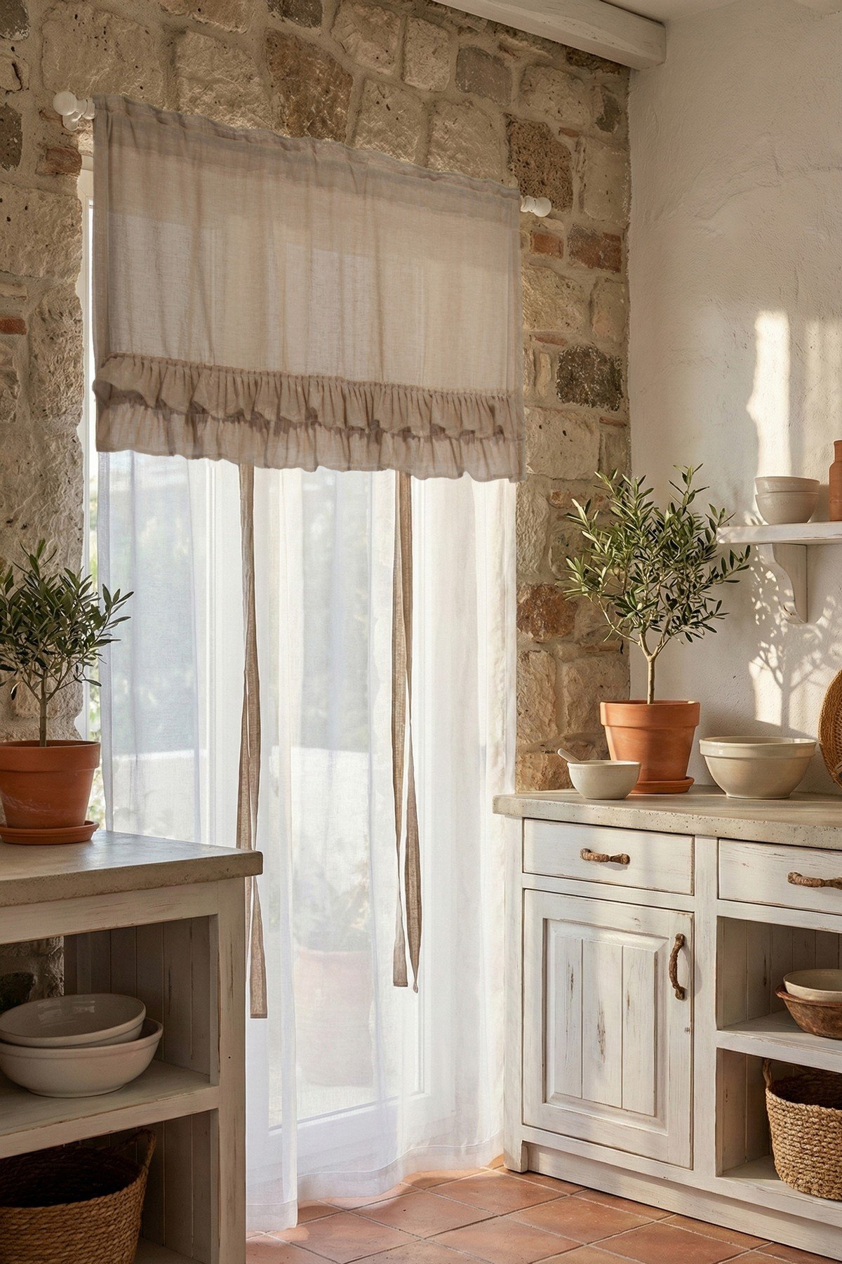Country Style Potlu Perde Çift Fırfırlı