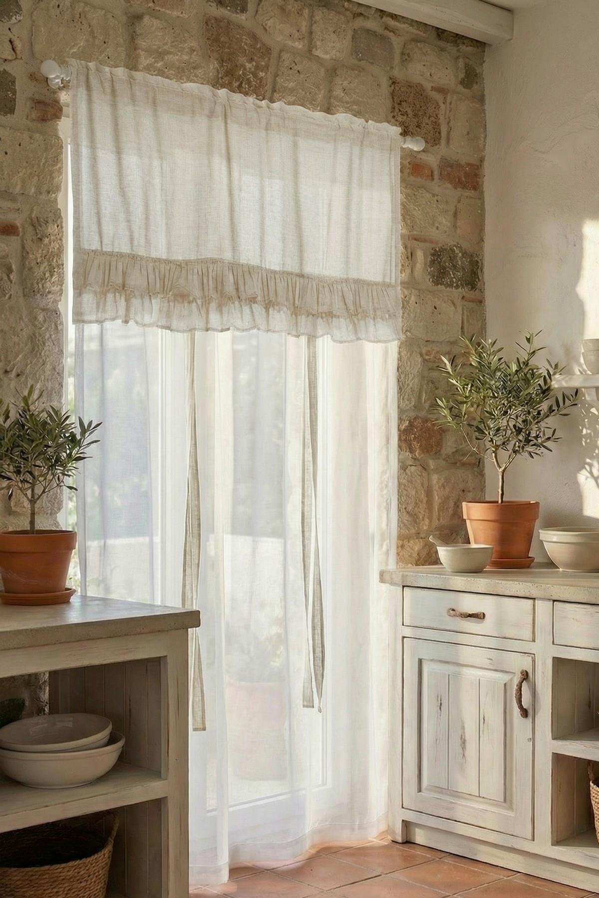 Country Style Potlu Perde Çift Fırfırlı