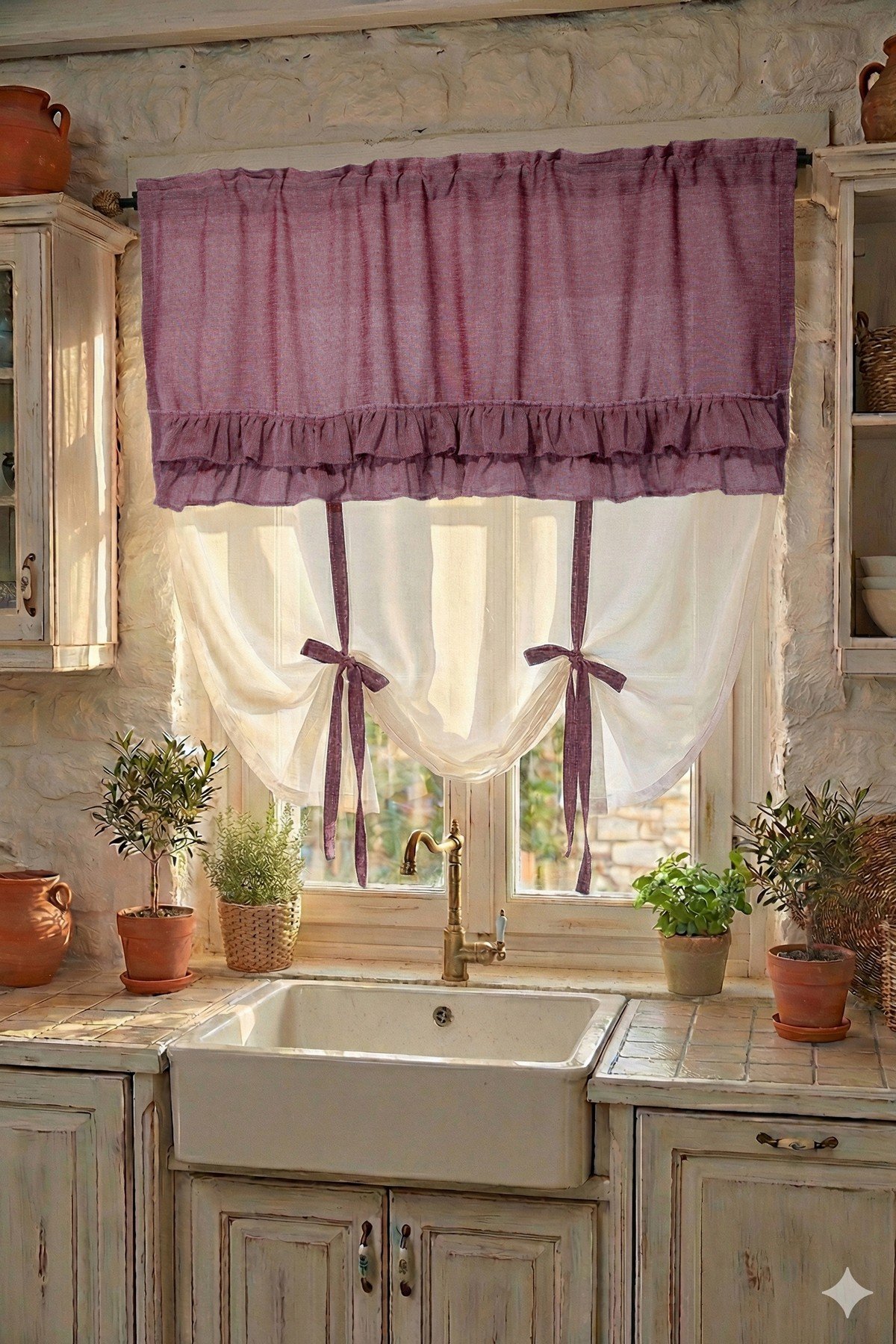 Country Style Potlu Perde Çift Fırfırlı