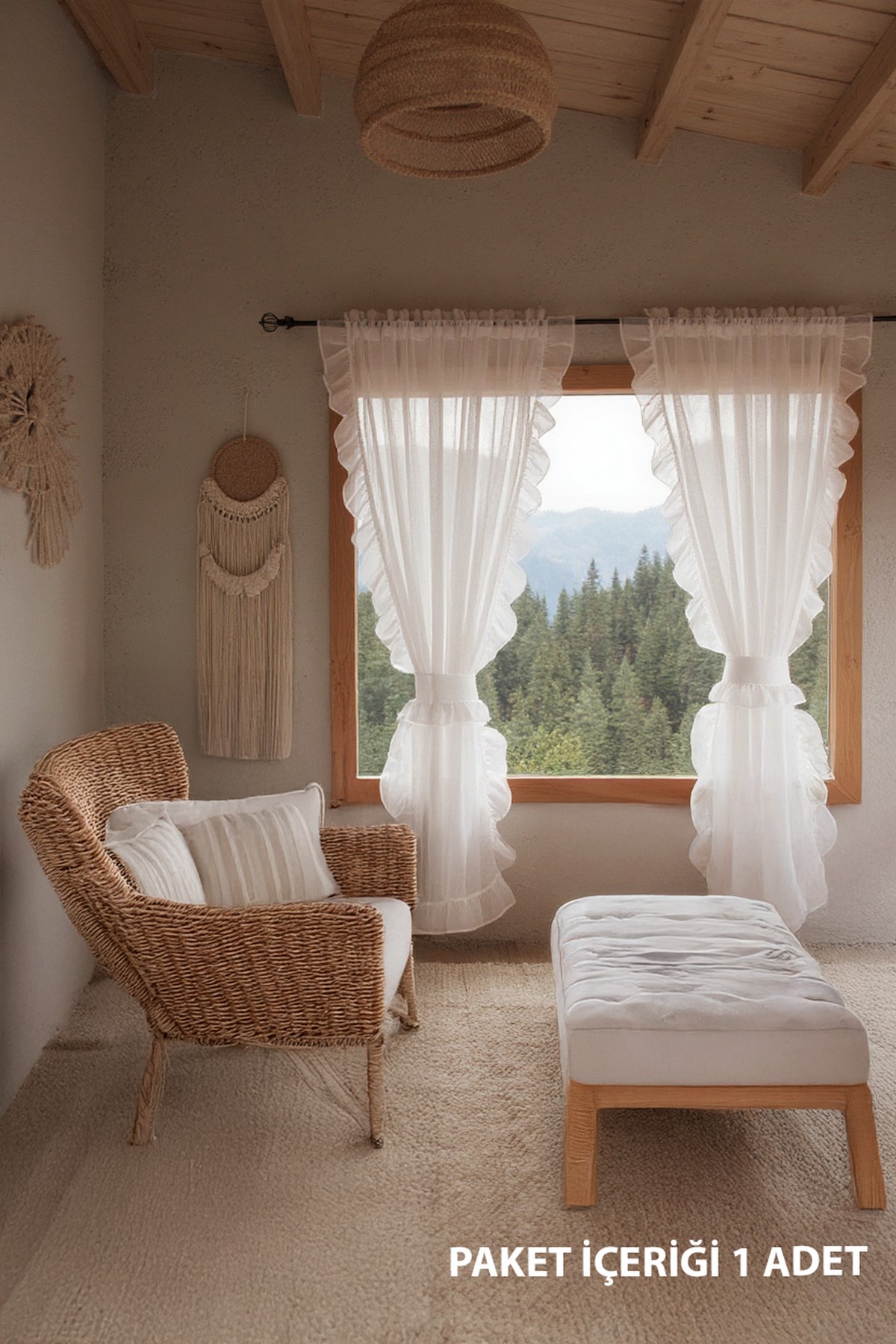 Fırfırlı Keten Tül perde Tek Kanat Romantik Volanlı Bağlamalı