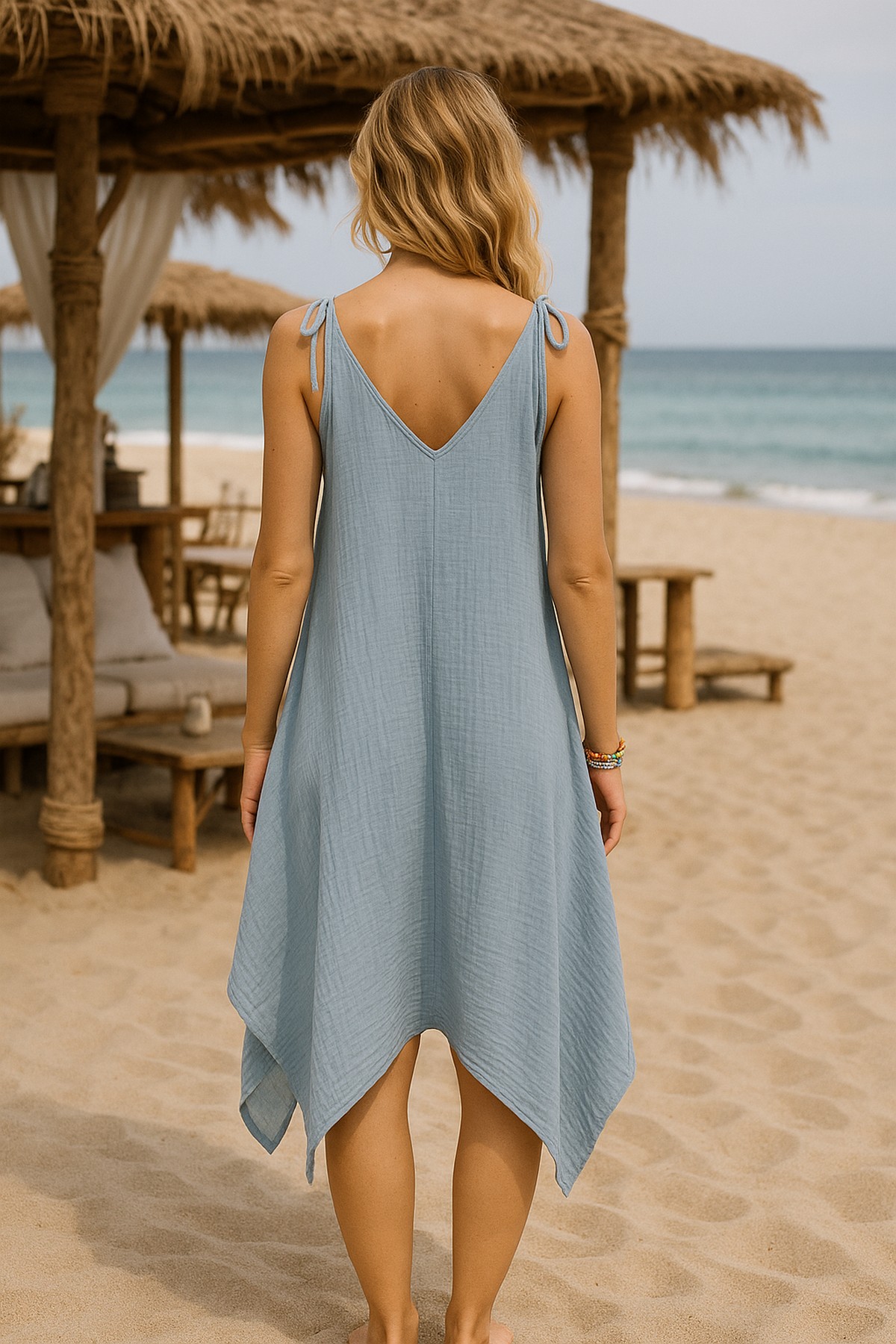 Müslin Asimetrik Elbise - Plaj ve Günlük Kullanım İçin