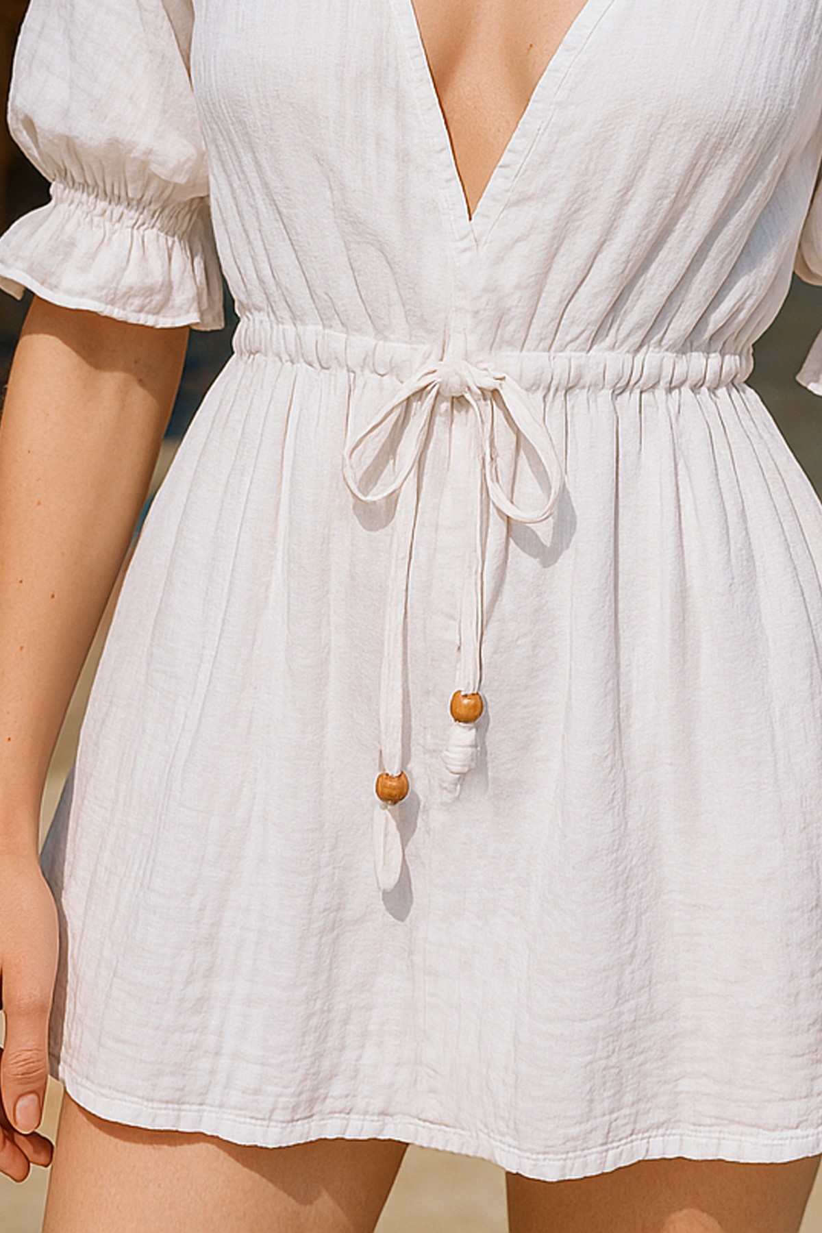 Muslin Mini Dress V Neck Boho - Beachwear