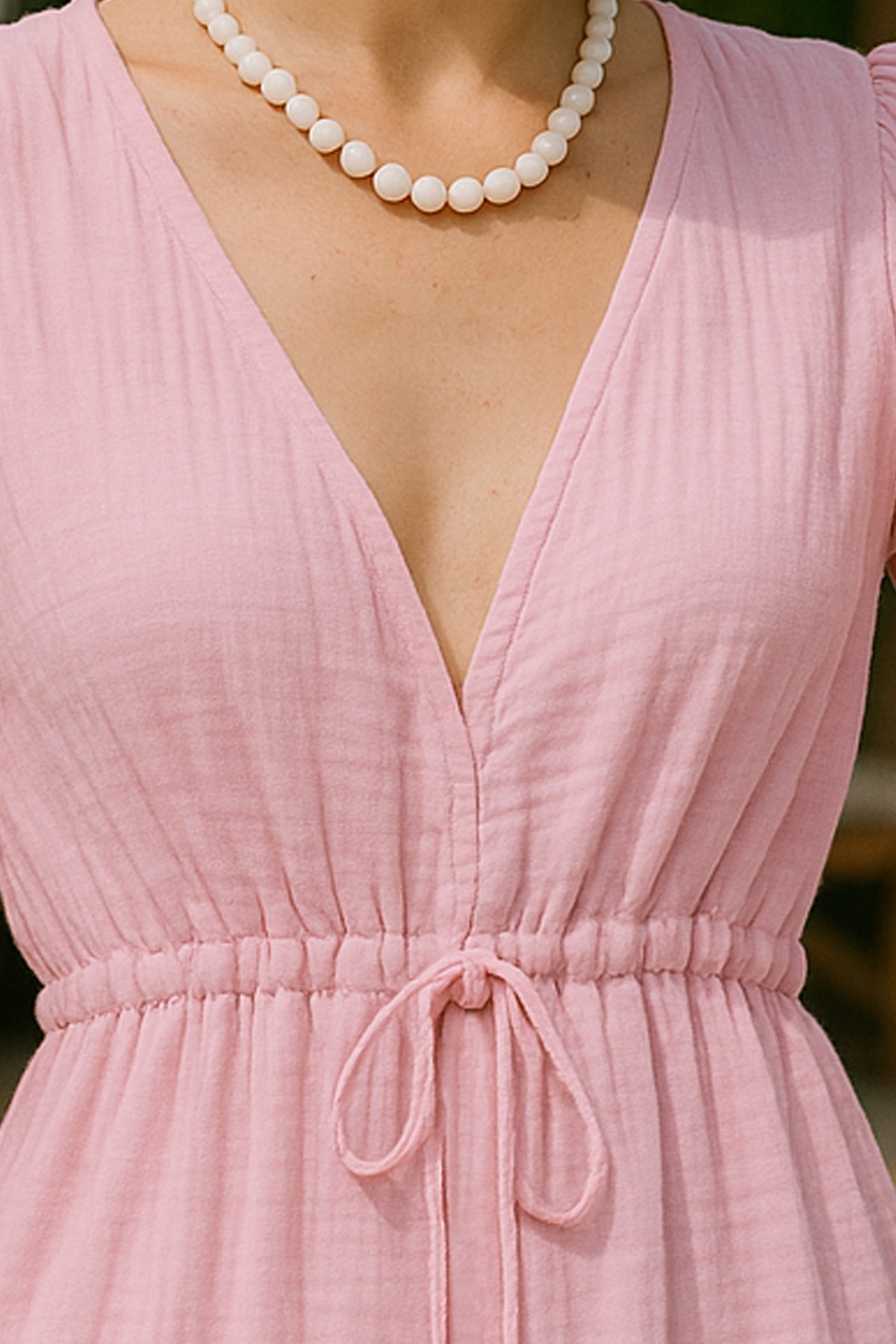 Muslin Mini Dress V Neck Boho - Beachwear