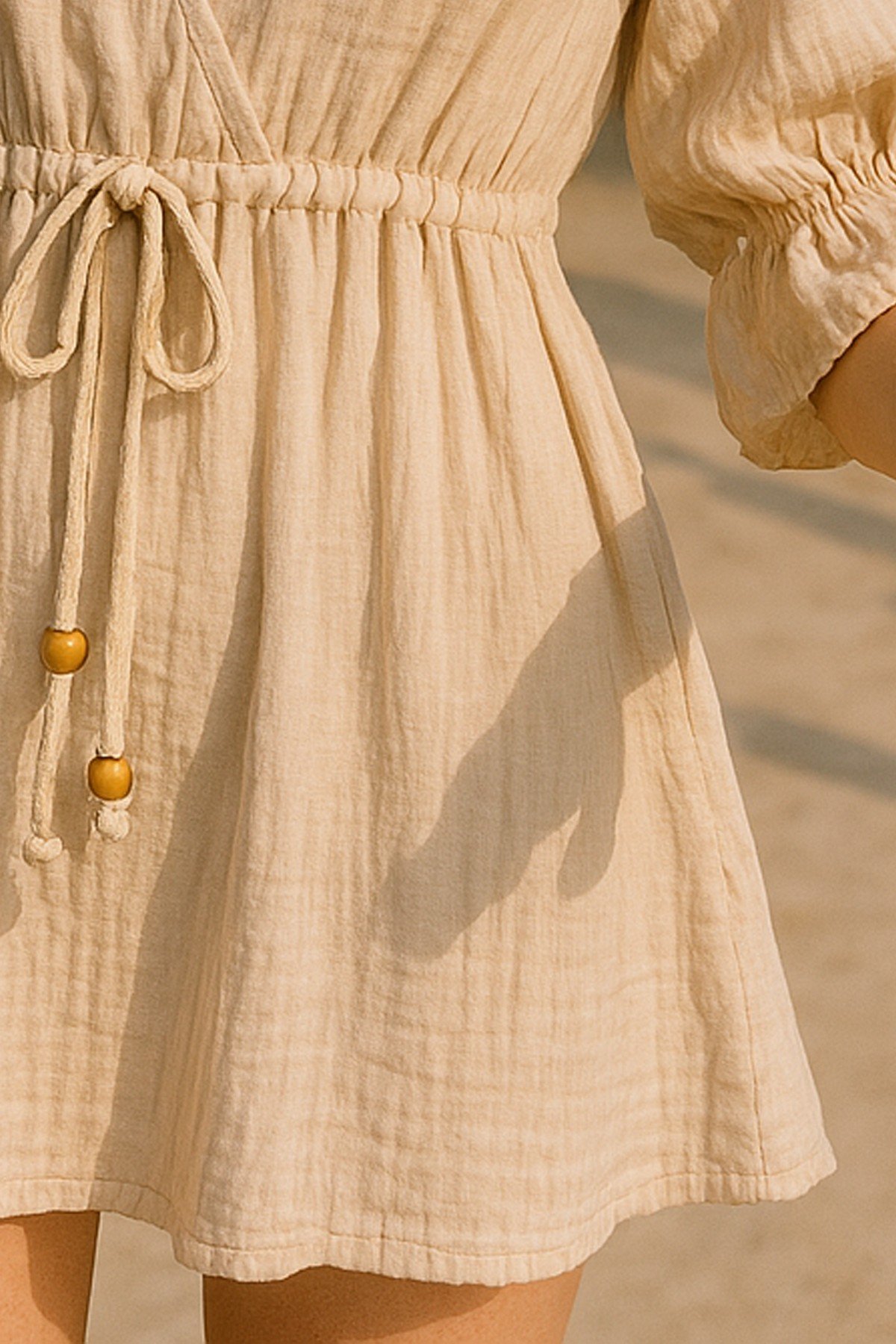 Muslin Mini Dress V Neck Boho - Beachwear