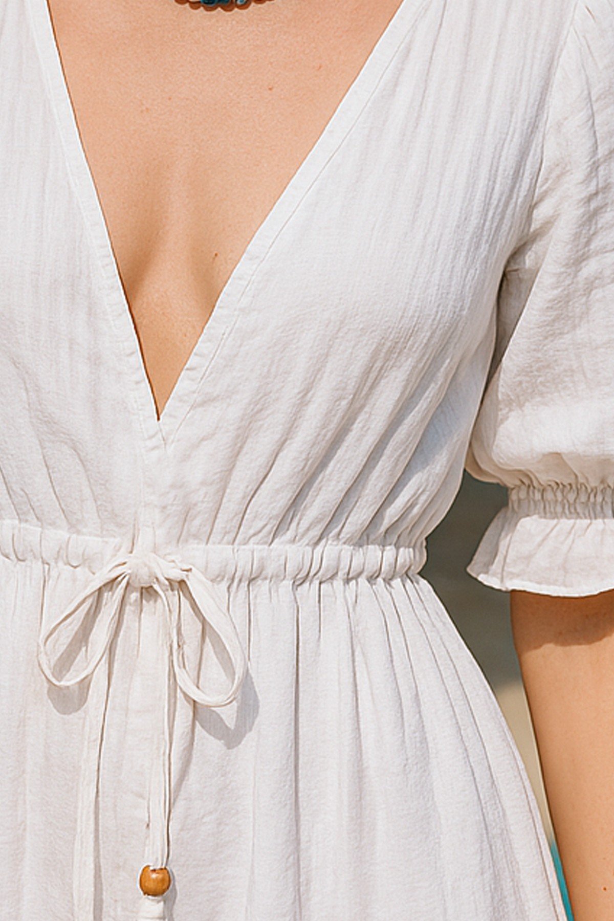 Muslin Mini Dress V Neck Boho - Beachwear