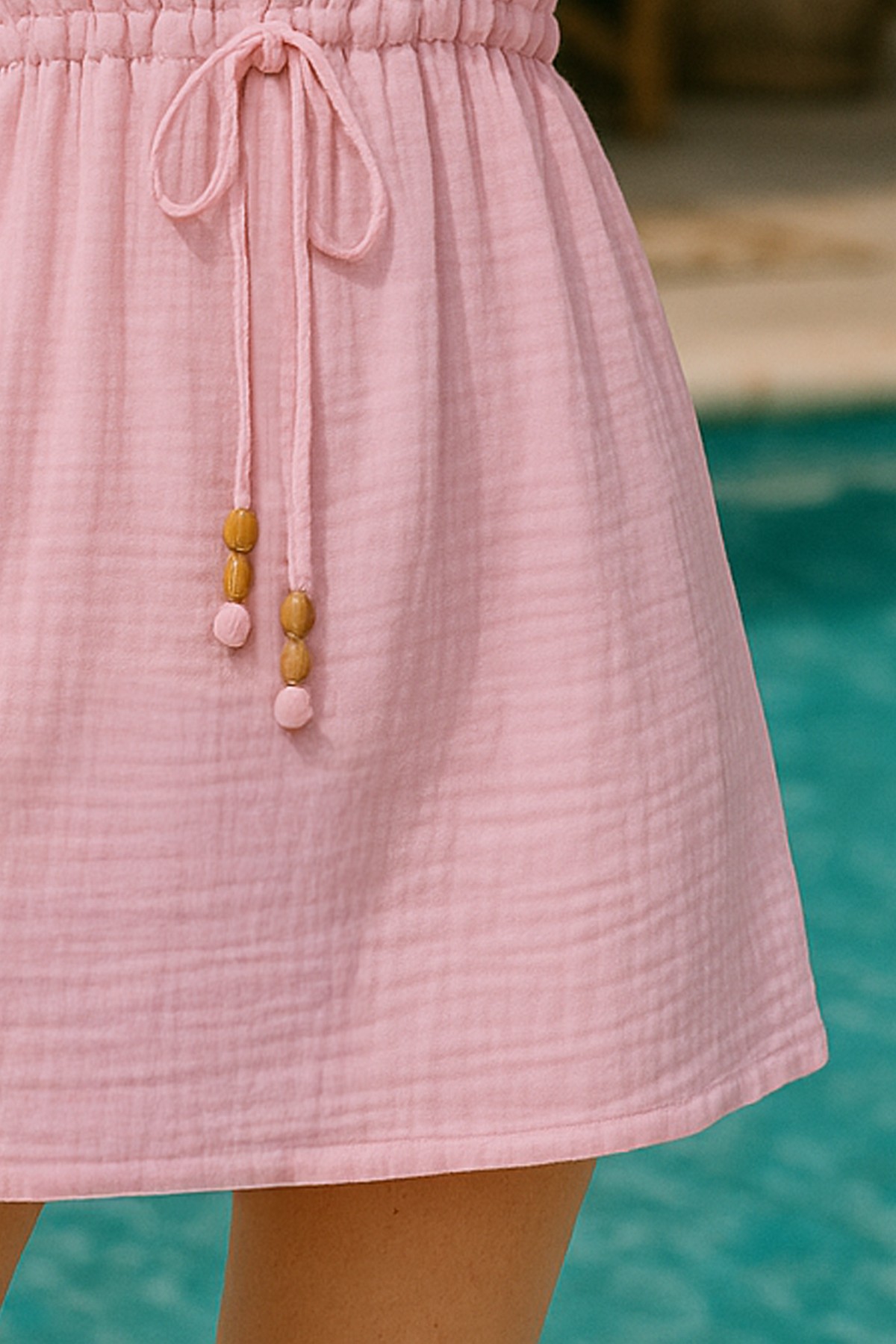 Muslin Mini Dress V Neck Boho - Beachwear