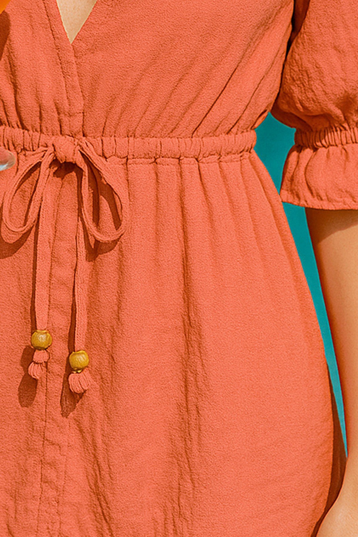 Muslin Mini Dress V Neck Boho - Beachwear