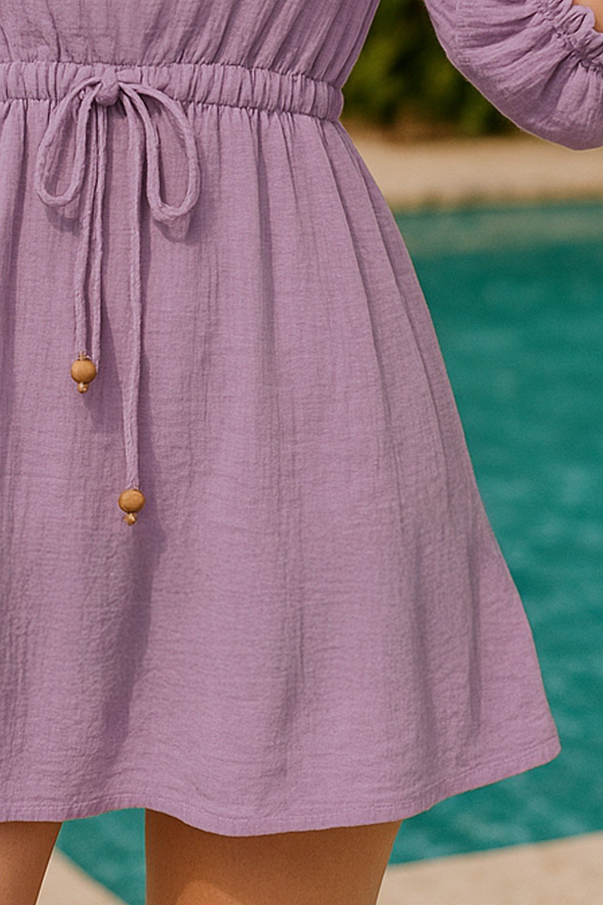 Muslin Mini Dress V Neck Boho - Beachwear