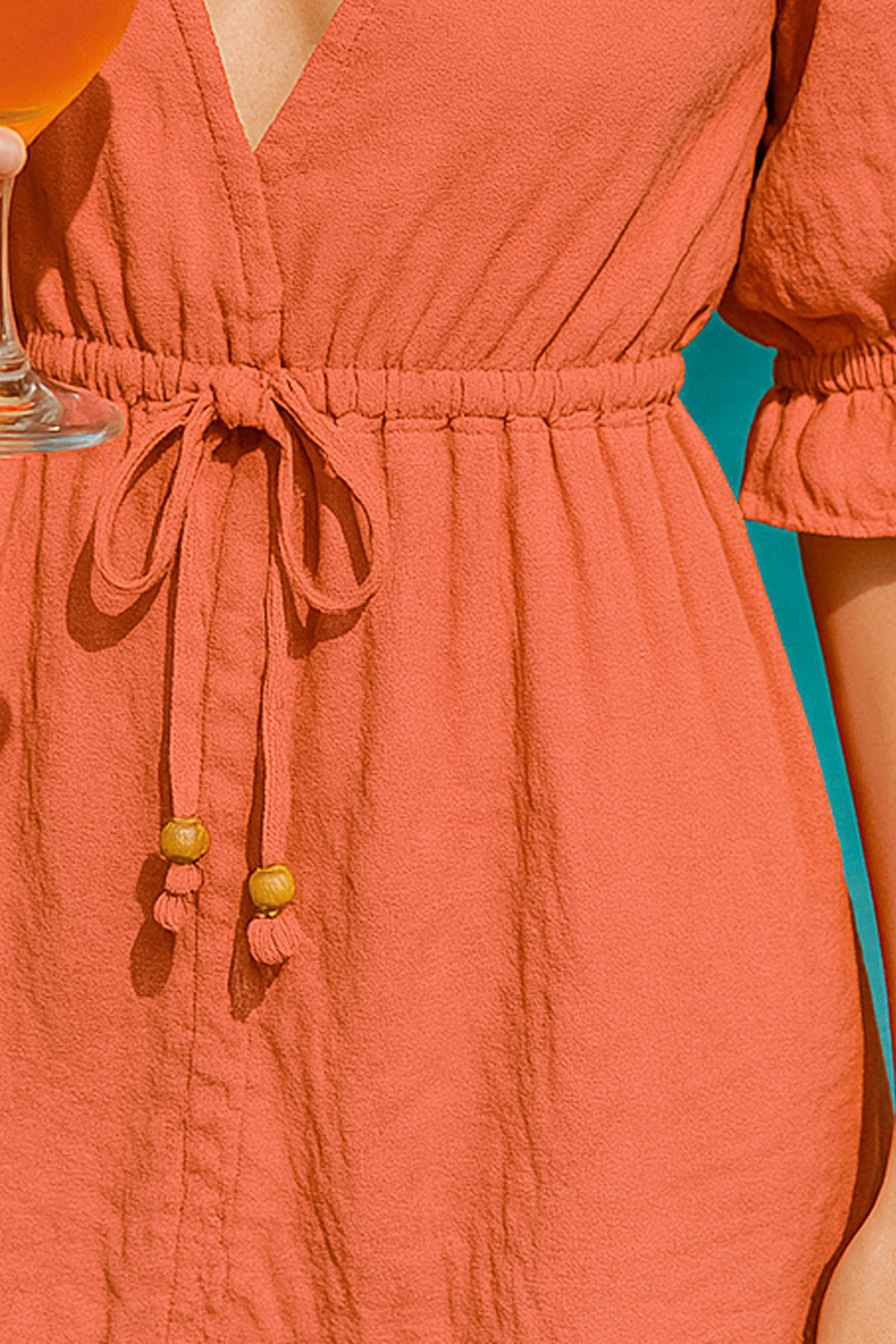 Muslin Mini Dress V Neck Boho - Beachwear