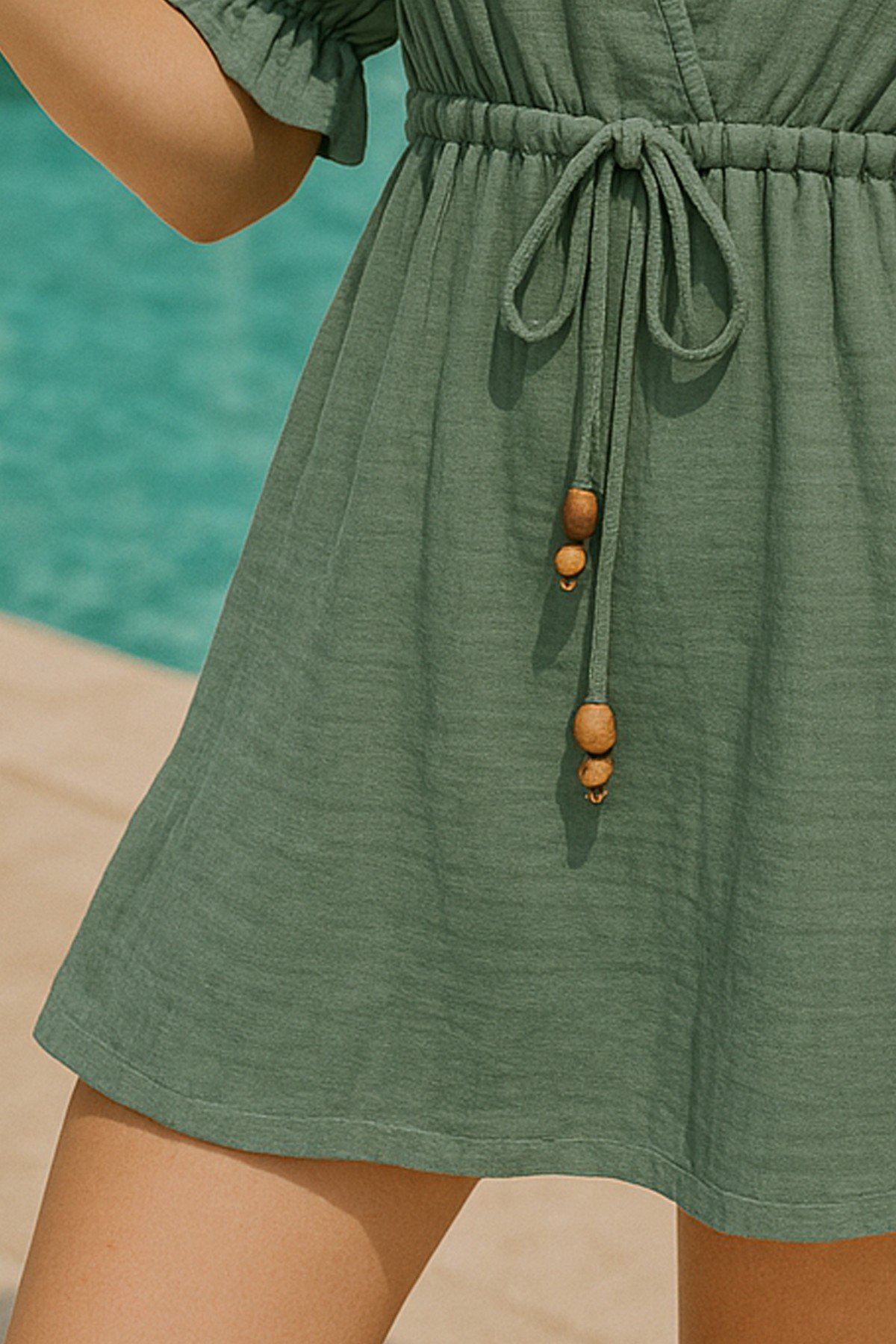 Muslin Mini Dress V Neck Boho - Beachwear
