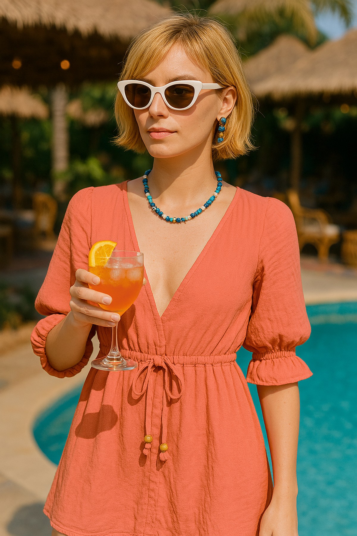 Muslin Mini Dress V Neck Boho - Beachwear