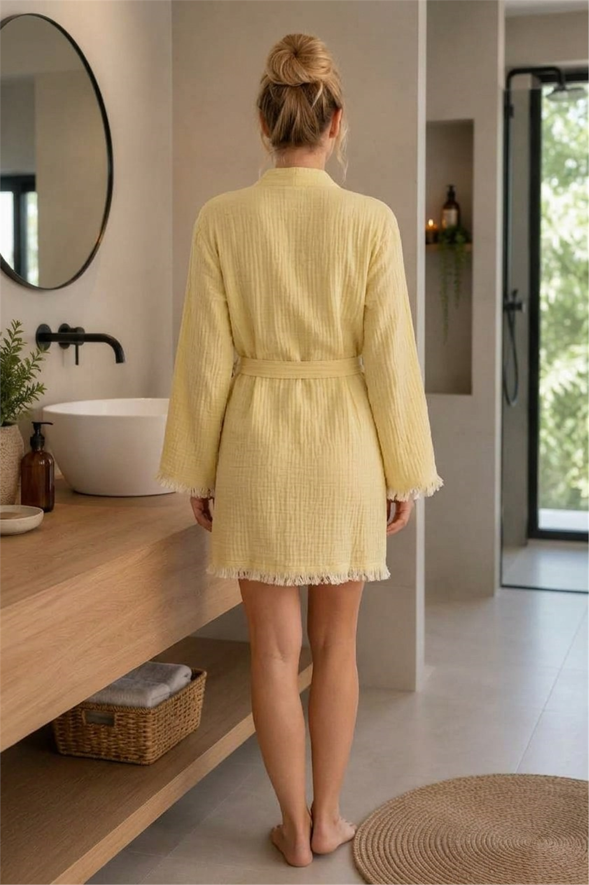 Müslin Peştemal Kimono Bornoz Kısa - %100 Pamuk, Doğal Dokulu