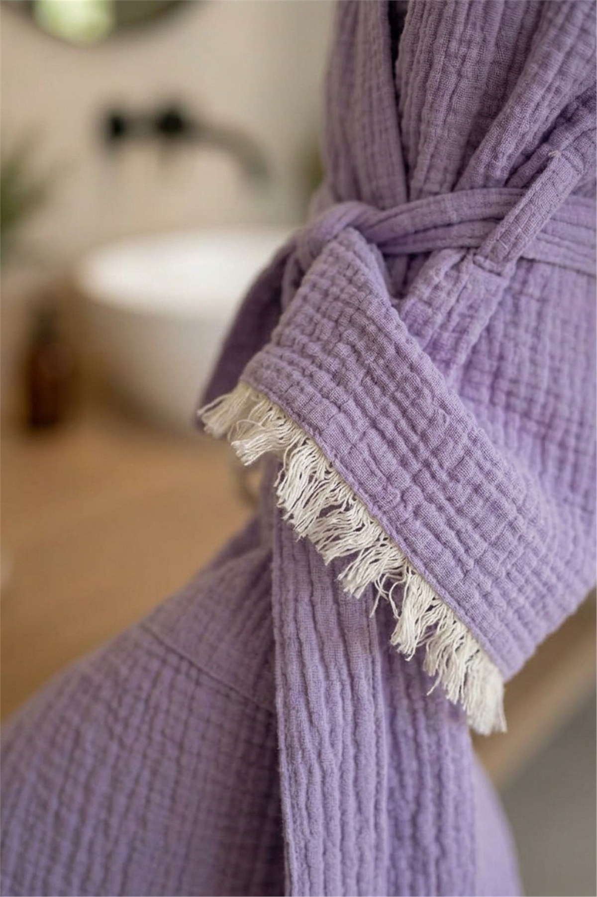 Müslin Peştemal Kimono Bornoz Kısa - %100 Pamuk, Doğal Dokulu