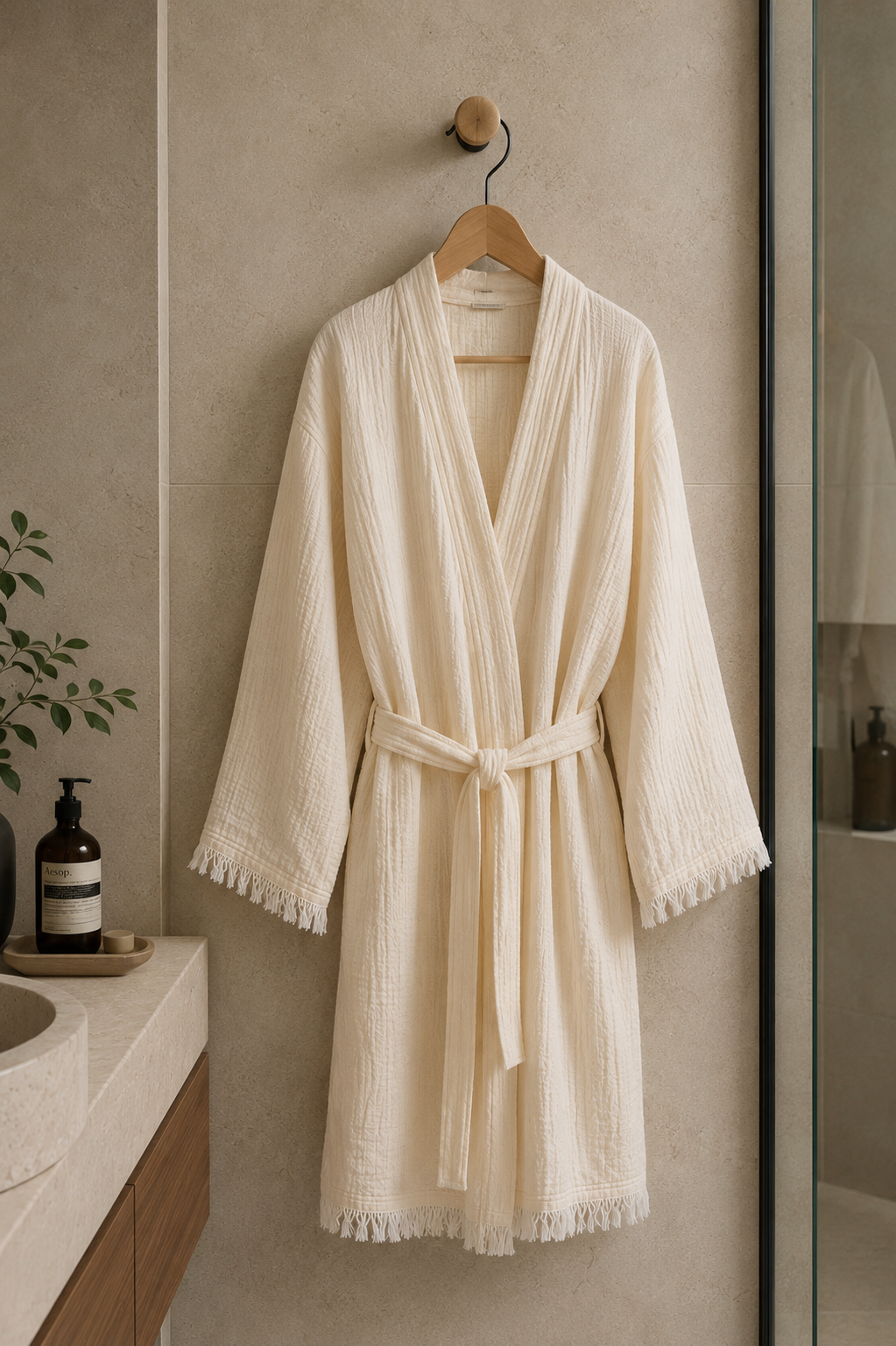 Müslin Peştemal Kimono Bornoz Kısa - %100 Pamuk, Doğal Dokulu